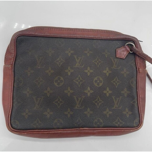 Louis Vuitton Pochette Sport Clutch Hand Bag LV Monogram Leather Brown Vintage - Picture 3 of 11